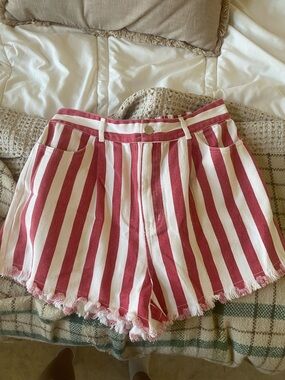 Striped Red and White High-Waist Women’s Shorts